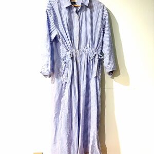 Blue and White Striped Long Dress